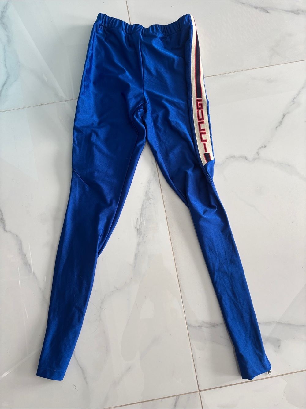 Gucci Royal Blue Leggings with Side Logo Stripe - Picture 2 of 5